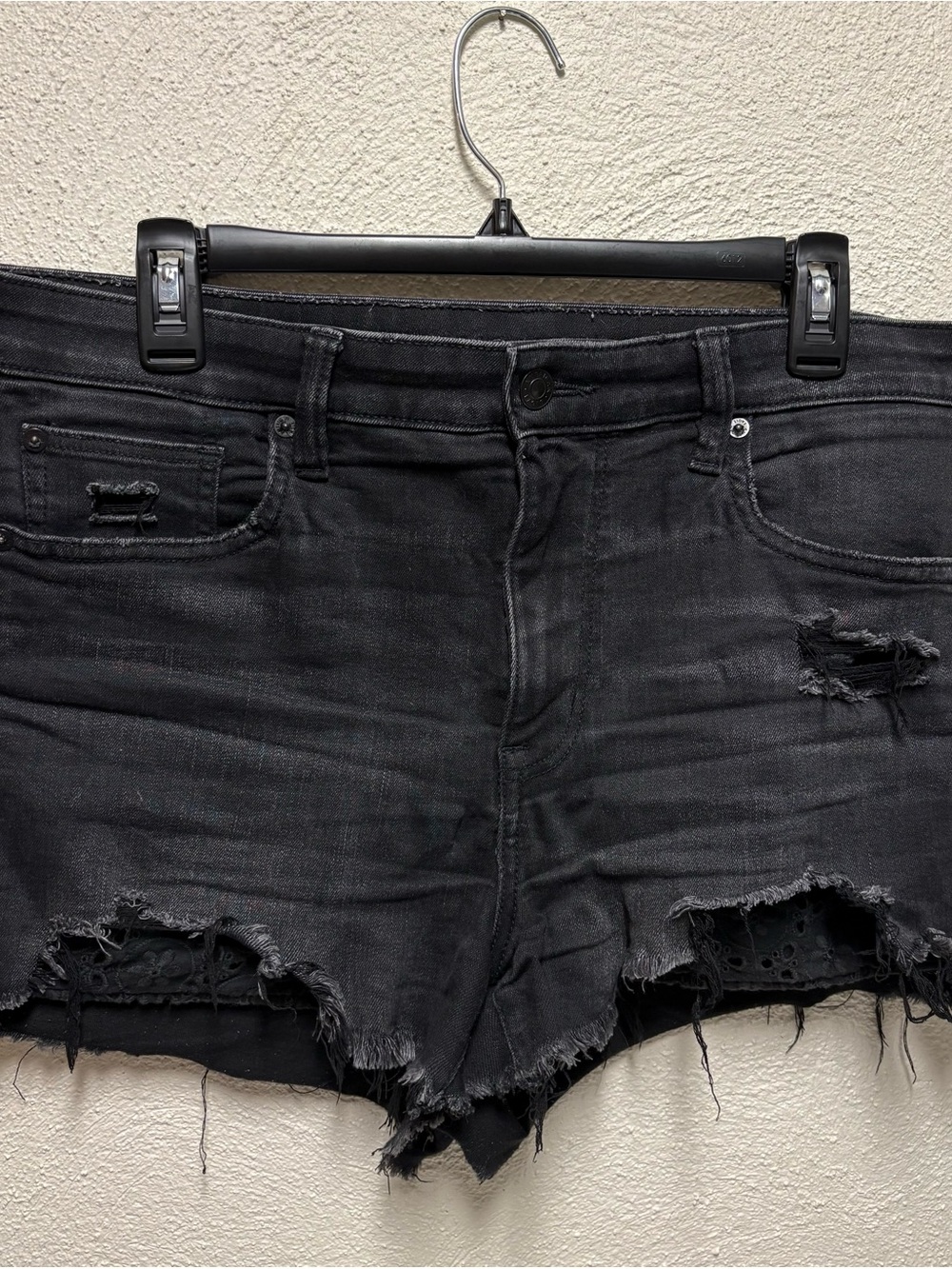 American Eagle Outfitters Black Distressed Denim Cutoff Shorts